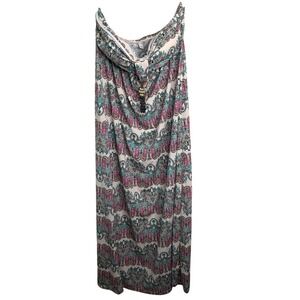 Cato Womens Plus Size 18/20 Strapless Paisley Maxi Dress Pink Teal Beaded Tassel